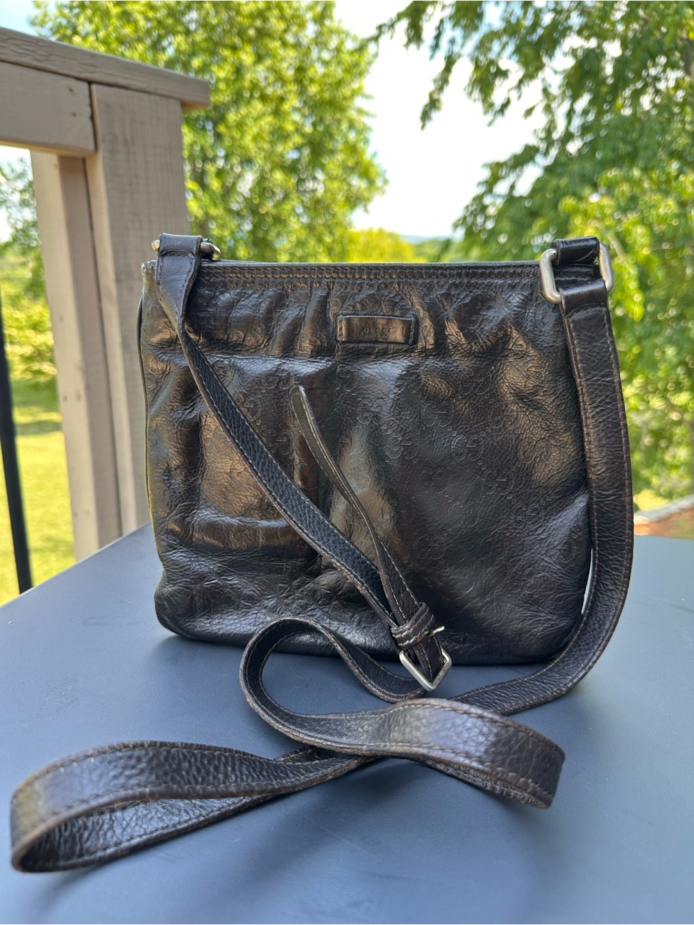 Black Leather Crossbody Bag - Unbranded